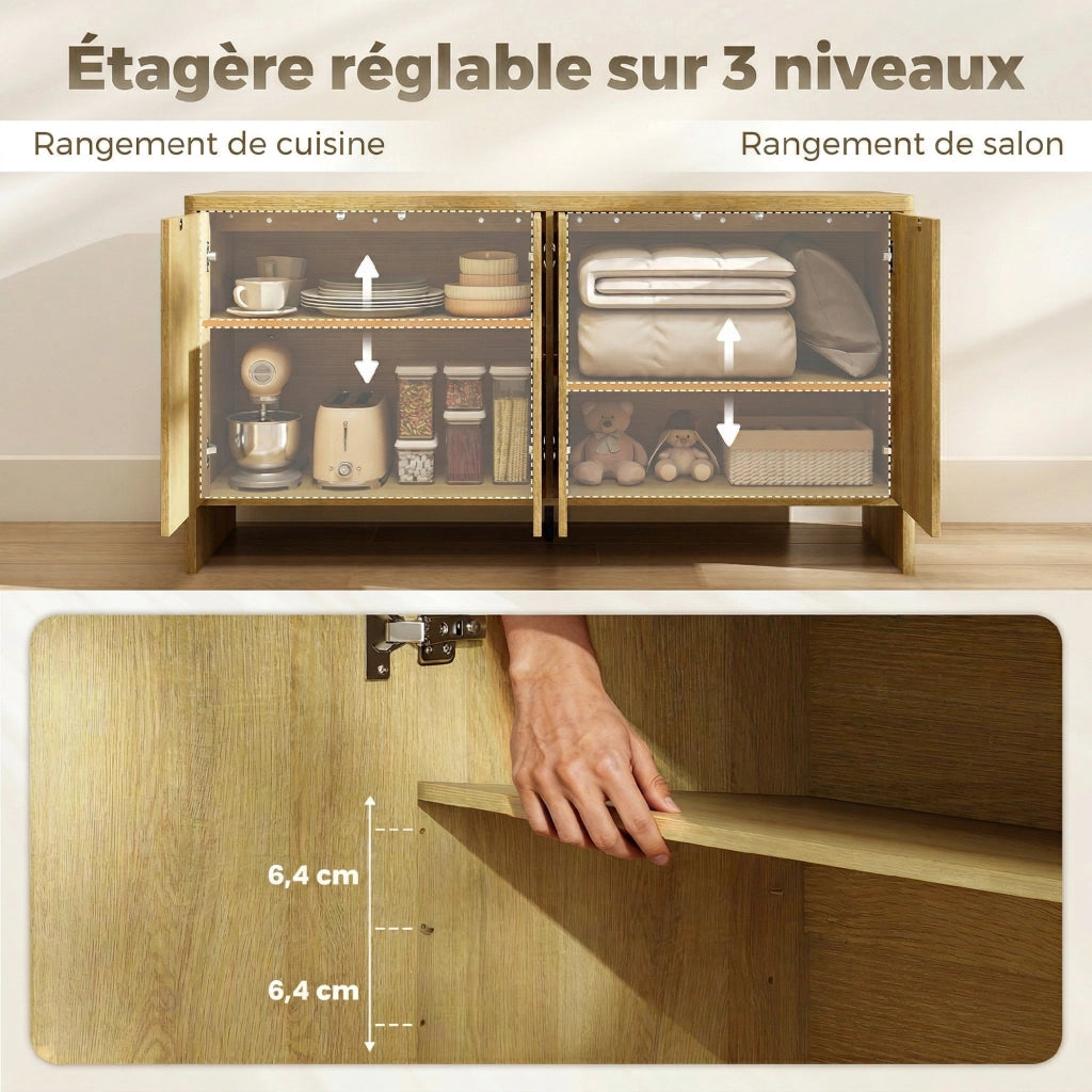 Mobile buffet con 4 ante ¨C Xylo ¨C Legno rovere, ripiani regolabili, 147x40x77cm