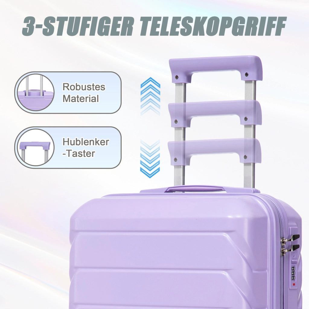 Set di due valigie girevoli in ABS da 14"/19" con lucchetto a combinazione e pochette cosmetica da 14" (blu + viola)