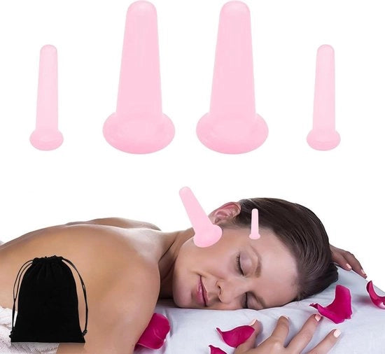 Set di 4 cuppi di silicone per anti-cellulite per il viso e il corpo, riduzione del doppio mento con tecnica di cupping a vuoto rossa