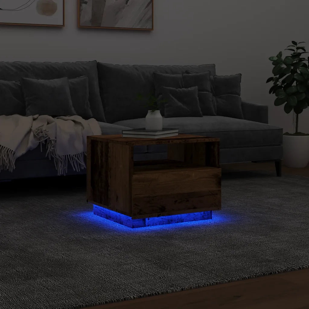 Tavolino da Salotto con Luci LED Legno Antico 50x49x40 cm 857708