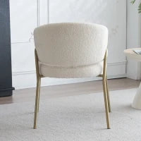 Sedia Imbottita in Velluto di Agnello con Braccioli, Schienale con Motivo a Fori, Gambe Dorate, 49x48x78 cm, Bianco