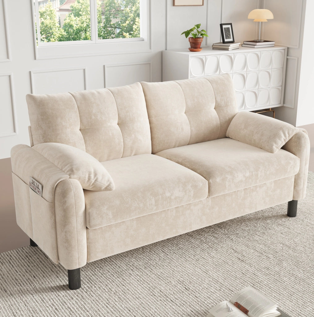 Divano modulare a 2 posti in tessuto chenille; 158 x 80 x 88;5 cm; beige