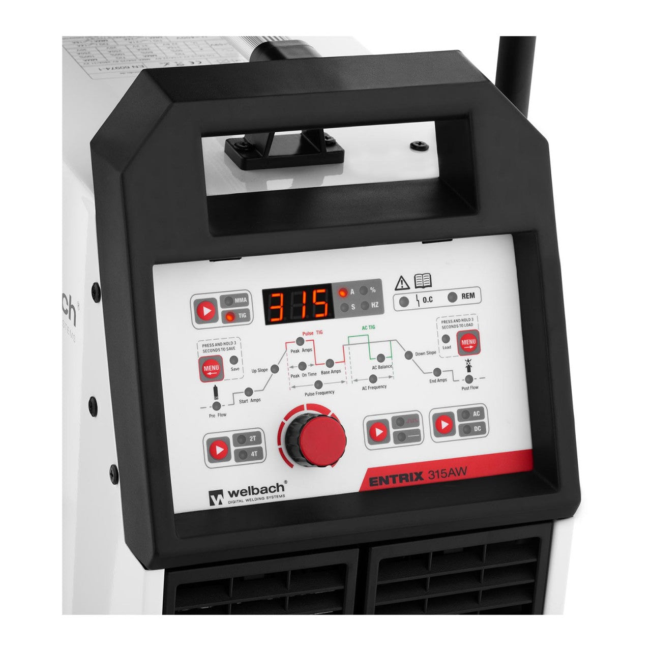 Saldatrice Alu Alu TIG MMA E-Hand ENTRIX 315AW (400 V, 315 A, avviamento HF, profondità massima 10 mm, avviamento a caldo, Arc Force, antiaderente, circuito di raffreddamento ad acqua, con pedale, senza spina) 14_0003042
