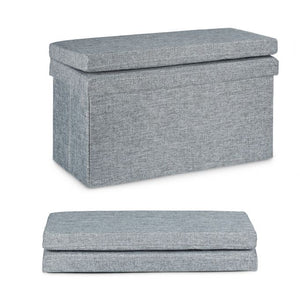 Sgabello contenitore pieghevole ottomano in lino 76 cm grigio 13_0002782
