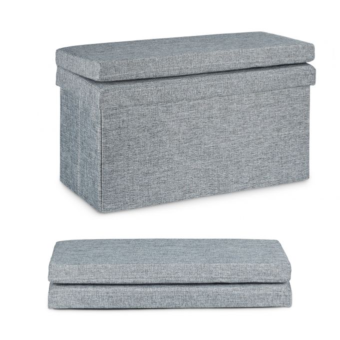 Sgabello contenitore pieghevole ottomano in lino 76 cm grigio 13_0002782