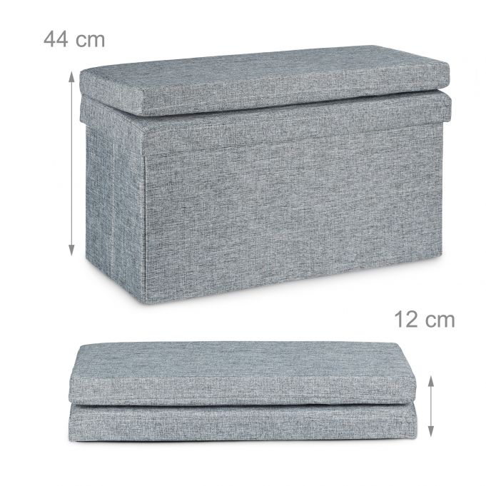 Sgabello contenitore pieghevole ottomano in lino 76 cm grigio 13_0002782