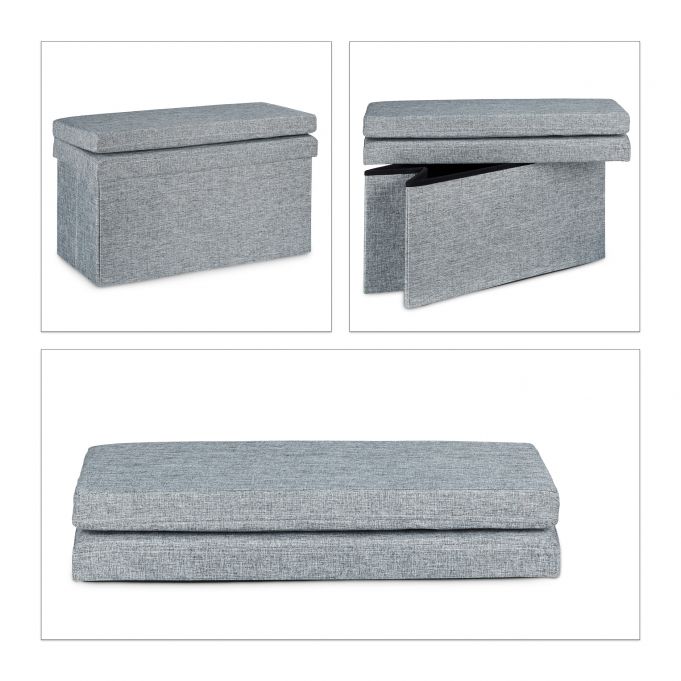 Sgabello contenitore pieghevole ottomano in lino 76 cm grigio 13_0002782