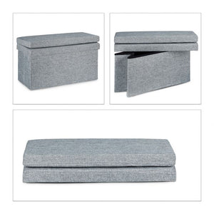 Sgabello contenitore pieghevole ottomano in lino 76 cm grigio 13_0002782
