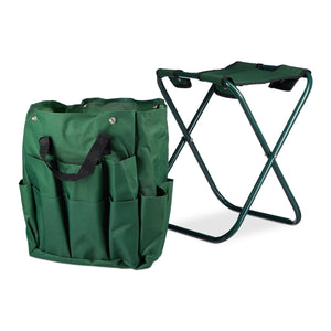 Sgabello porta attrezzi da giardinaggio 16 tasche e scomparto interno ribaltabile verde 13_0002810