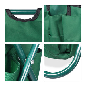Sgabello porta attrezzi da giardinaggio 16 tasche e scomparto interno ribaltabile verde 13_0002810