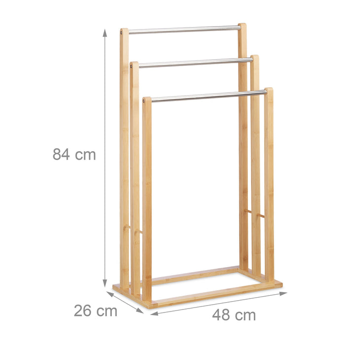 Porta asciugamani da terra a 3 bracci per bagno in bambù 13_0002272