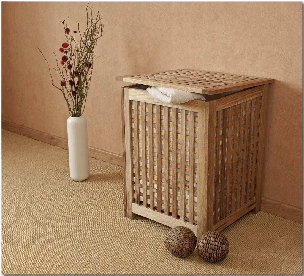 Cesto portabiancheria in legno di noce