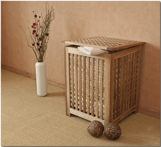 Cesto portabiancheria in legno di noce