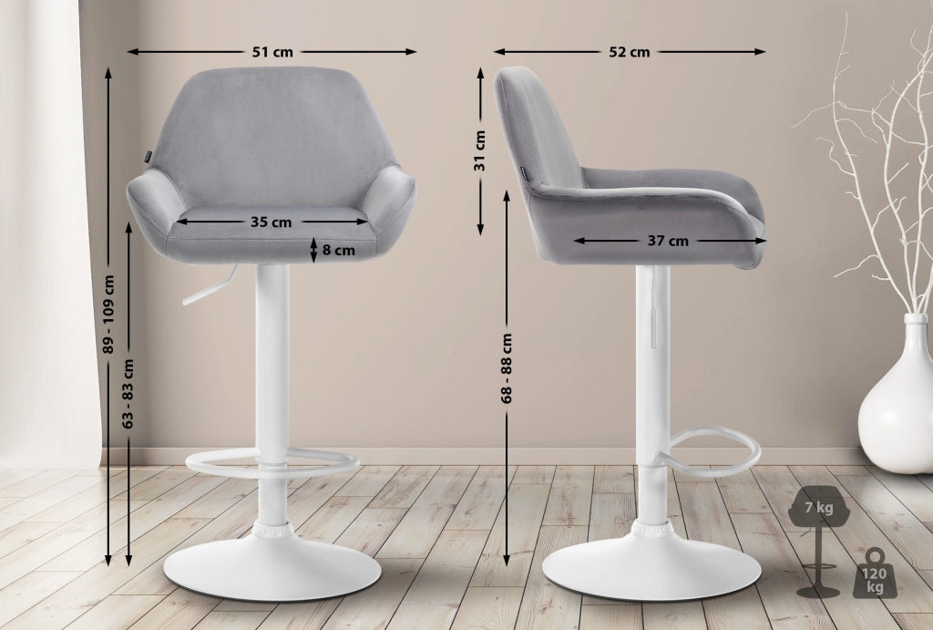 Sgabello Braga in velluto grigio,bianco