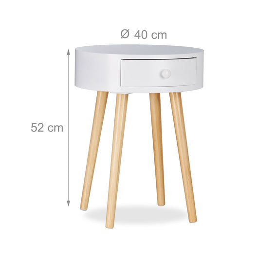 Tavolino rotondo nordico con cassetto in legno di pino bianco 13_0002676