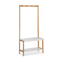 Mensola appendiabiti con panca scarpiera con 4 ganci 150 cm legno naturale e bianco 13_0002296