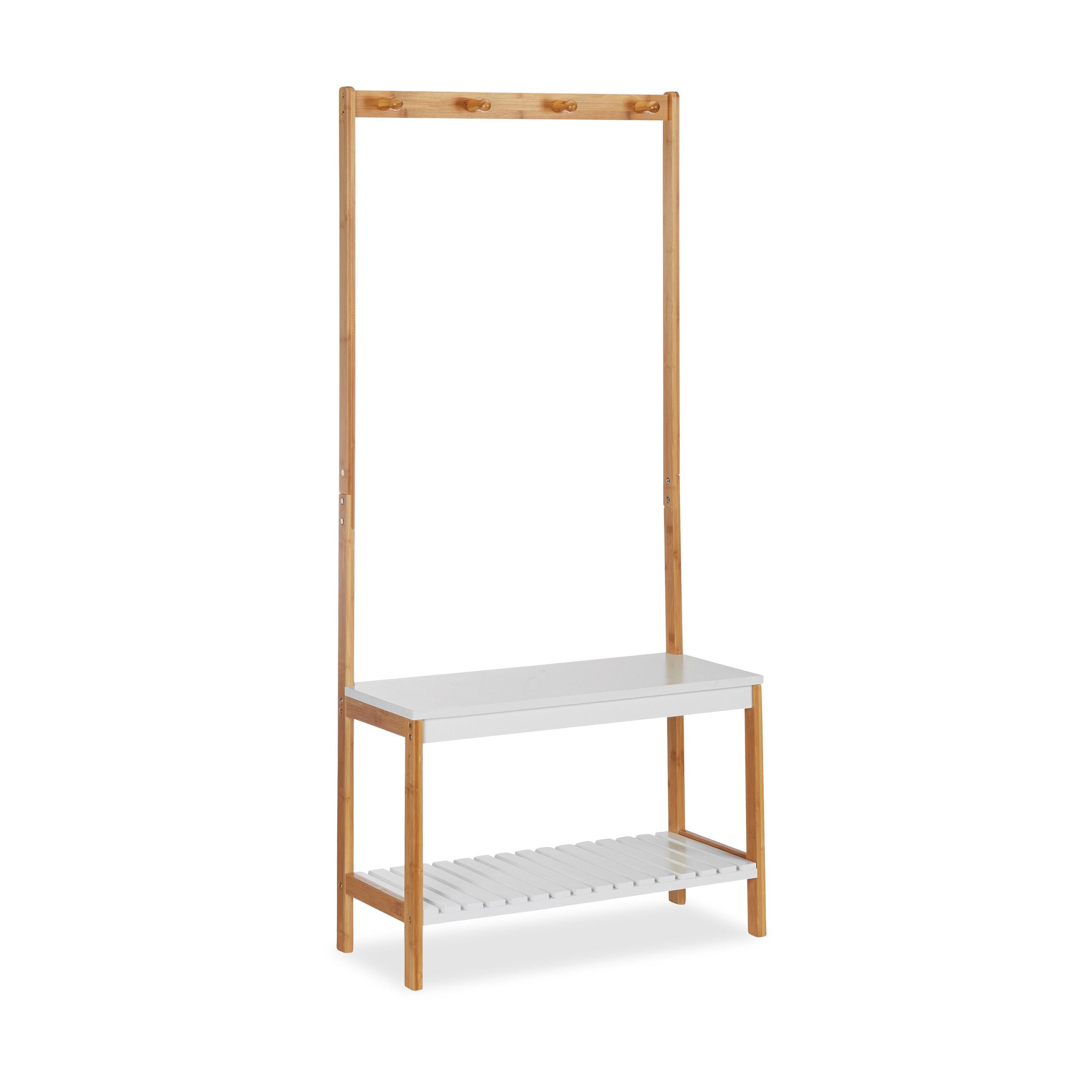 Mensola appendiabiti con panca scarpiera con 4 ganci 150 cm legno naturale e bianco 13_0002296