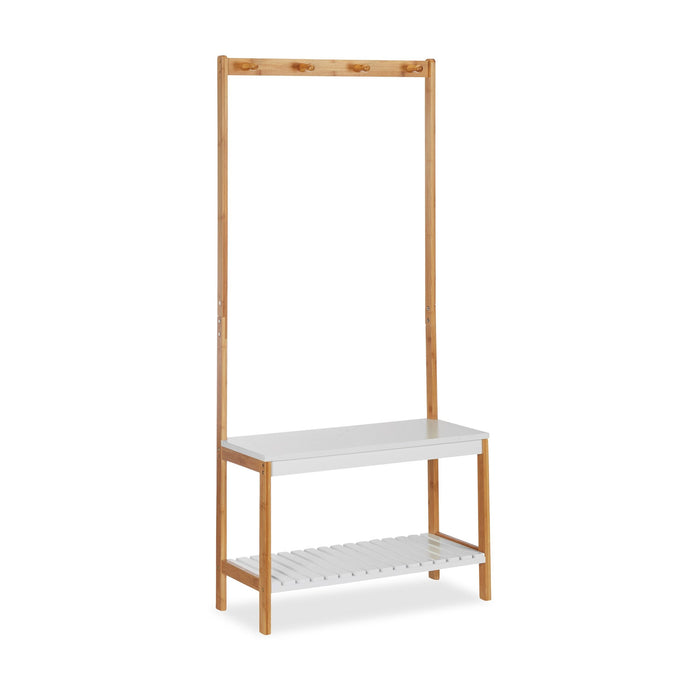 Mensola appendiabiti con panca scarpiera con 4 ganci 150 cm legno naturale e bianco 13_0002296