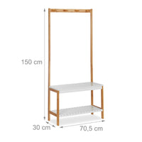 Mensola appendiabiti con panca scarpiera con 4 ganci 150 cm legno naturale e bianco 13_0002296