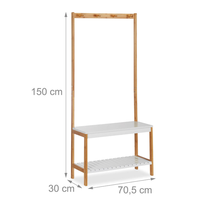 Mensola appendiabiti con panca scarpiera con 4 ganci 150 cm legno naturale e bianco 13_0002296