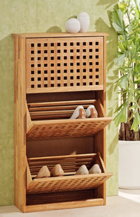 Scarpiera, 3 ante, design a traliccio, legno di noce