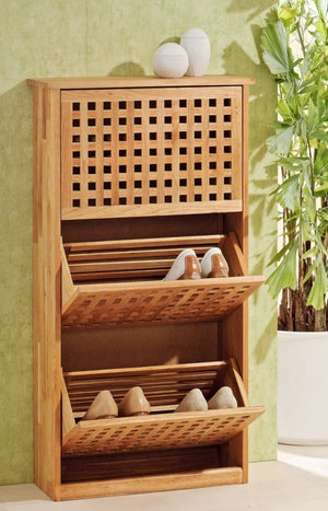 Scarpiera, 3 ante, design a traliccio, legno di noce