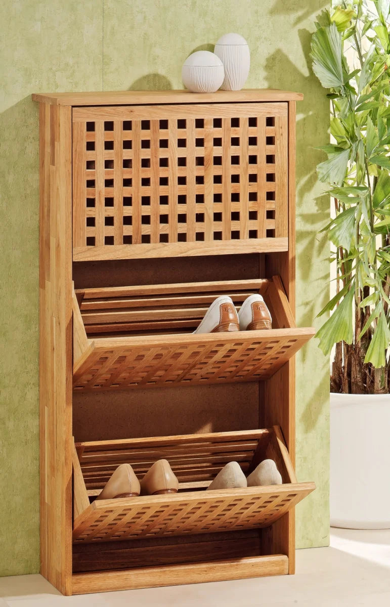 Scarpiera, 3 ante, design a traliccio, legno di noce