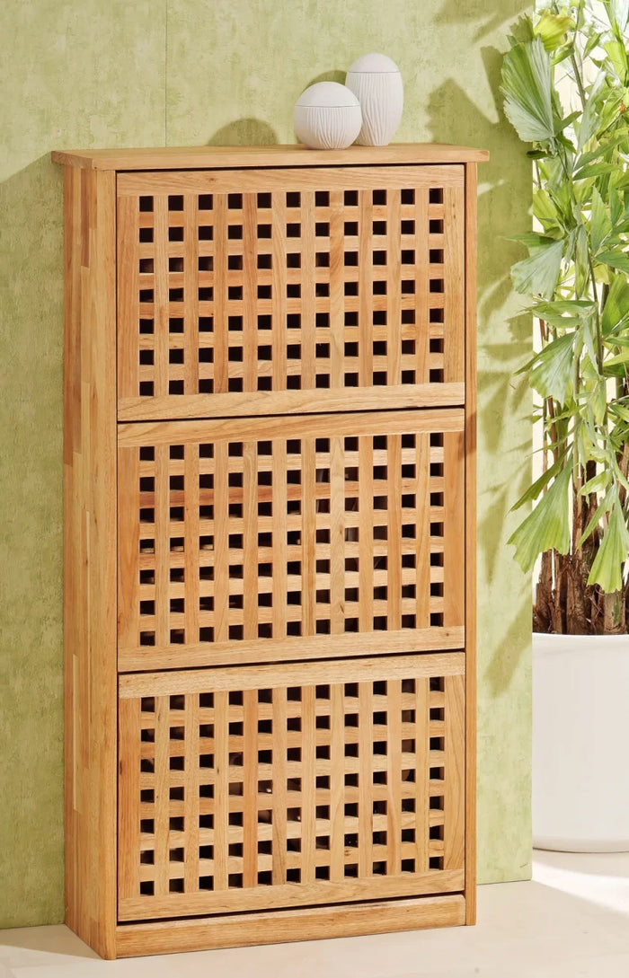 Scarpiera, 3 ante, design a traliccio, legno di noce