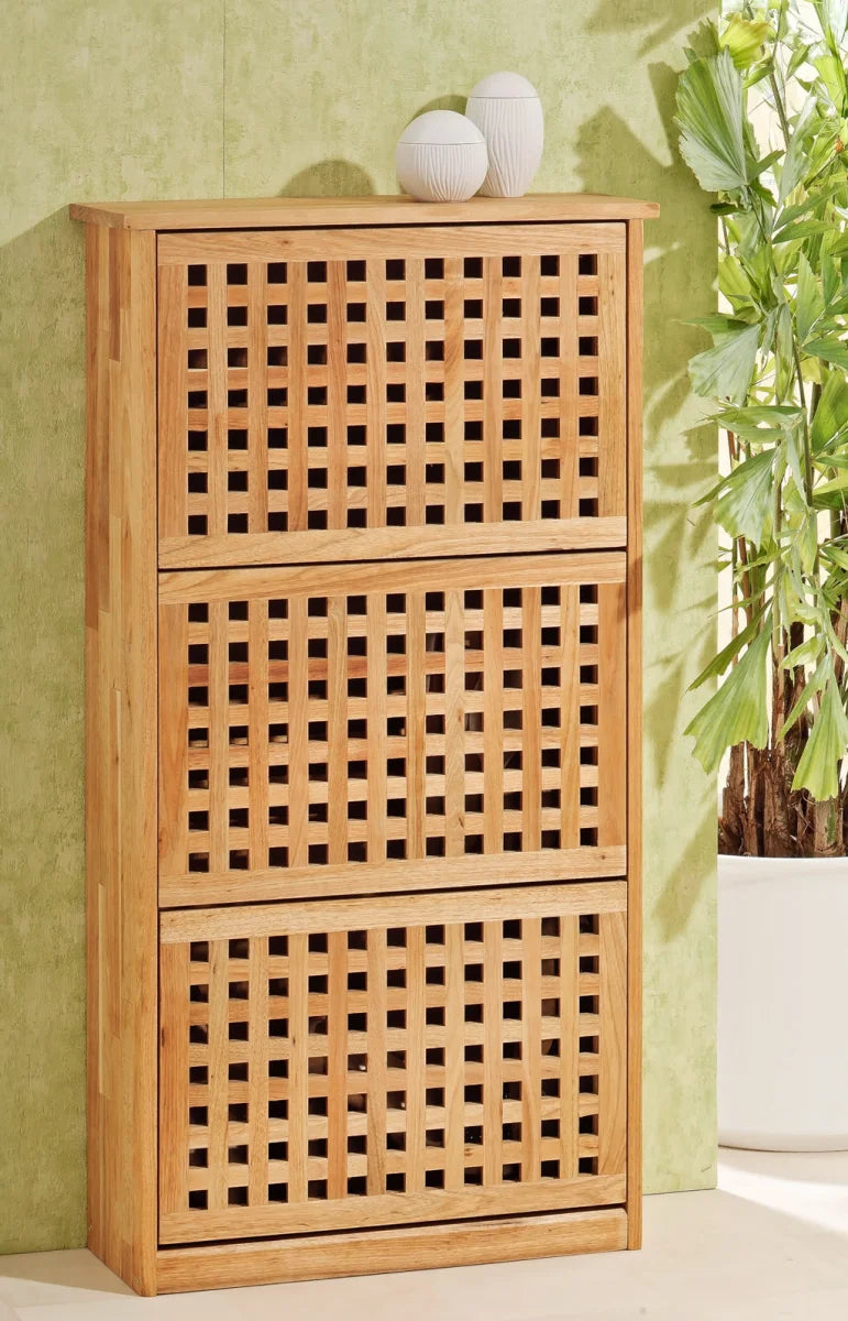 Scarpiera, 3 ante, design a traliccio, legno di noce