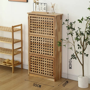 Scarpiera, 3 ante, design a traliccio, legno di noce