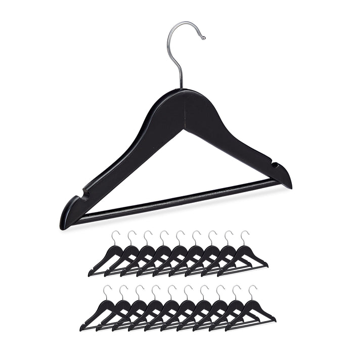 Set di 20 grucce in legno croci vestiti bambino bambino gancio girevole tacche nere metallo nero 20 13_0000759