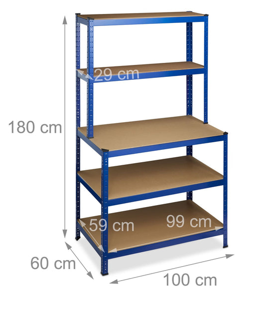 Banco da lavoro garage con ripiani per carichi pesanti 900 kg supportato da agganciare 5 livelli cantina 180 cm blu 13_0001063