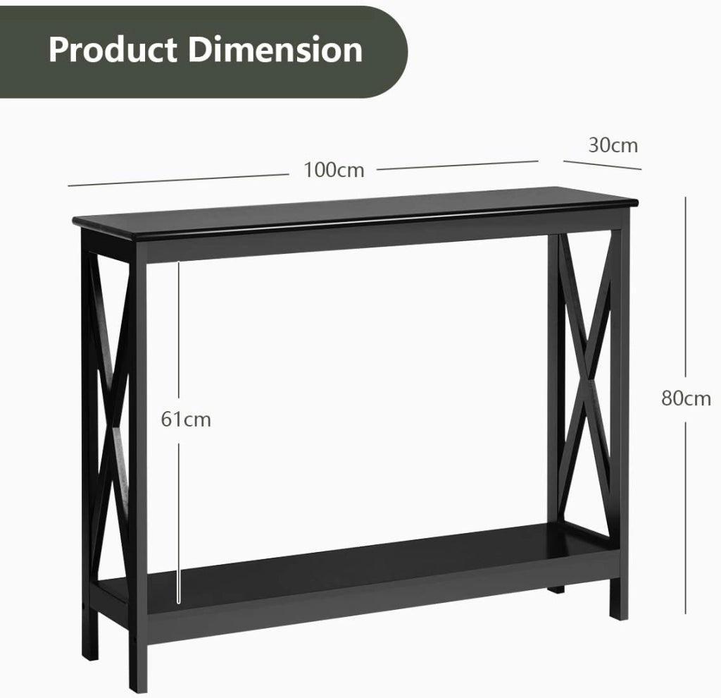 Tavolino Consolle da Divano, a 2/3 Ripiani, Stuttura a X, Portata di 50 kg, Compatto per Salvaspazio, Ideale per Camera, Soggiorno, Ingresso, 4 Colori (Nero, 100x30x80cm)