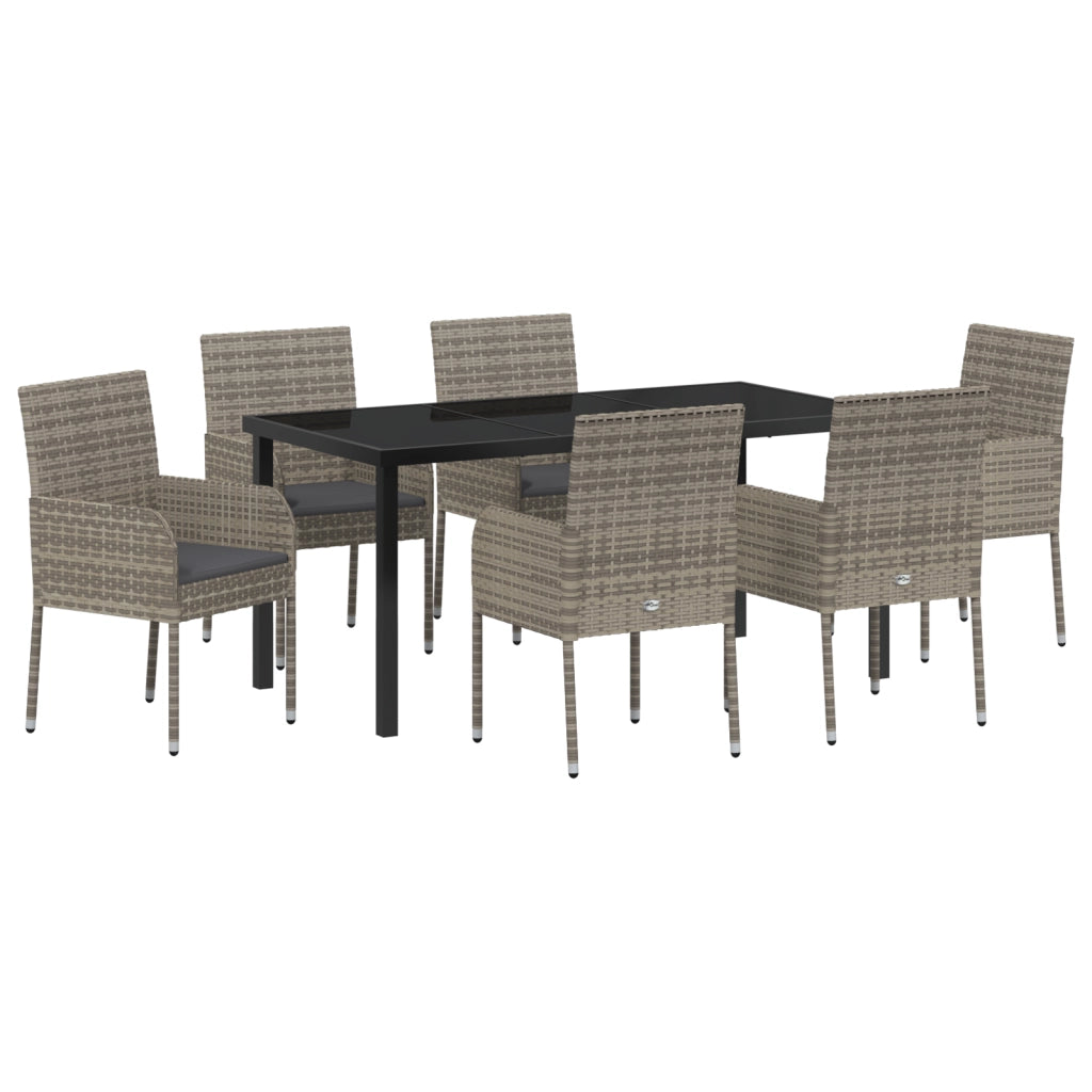 Set da Pranzo da Giardino 7 Pezzi con Cuscini Grigio Polyrattan