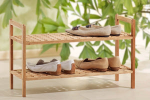 Scarpiera, design a griglia impilabile a 2 strati, legno di noce