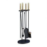 Set servitore per camino 5 pezzi acciaio ottone accessorio pala scopa porta attizzatoio nero 13_0002444