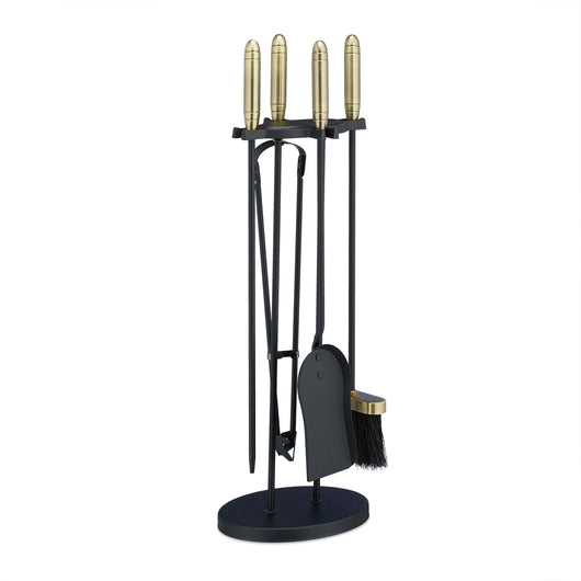 Set servitore per camino 5 pezzi acciaio ottone accessorio pala scopa porta attizzatoio nero 13_0002444