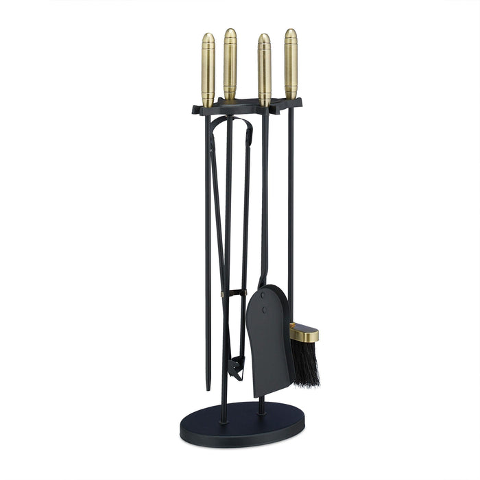 Set servitore per camino 5 pezzi acciaio ottone accessorio pala scopa porta attizzatoio nero 13_0002444