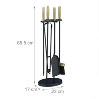 Set servitore per camino 5 pezzi acciaio ottone accessorio pala scopa porta attizzatoio nero 13_0002444