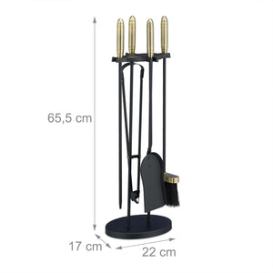Set servitore per camino 5 pezzi acciaio ottone accessorio pala scopa porta attizzatoio nero 13_0002444