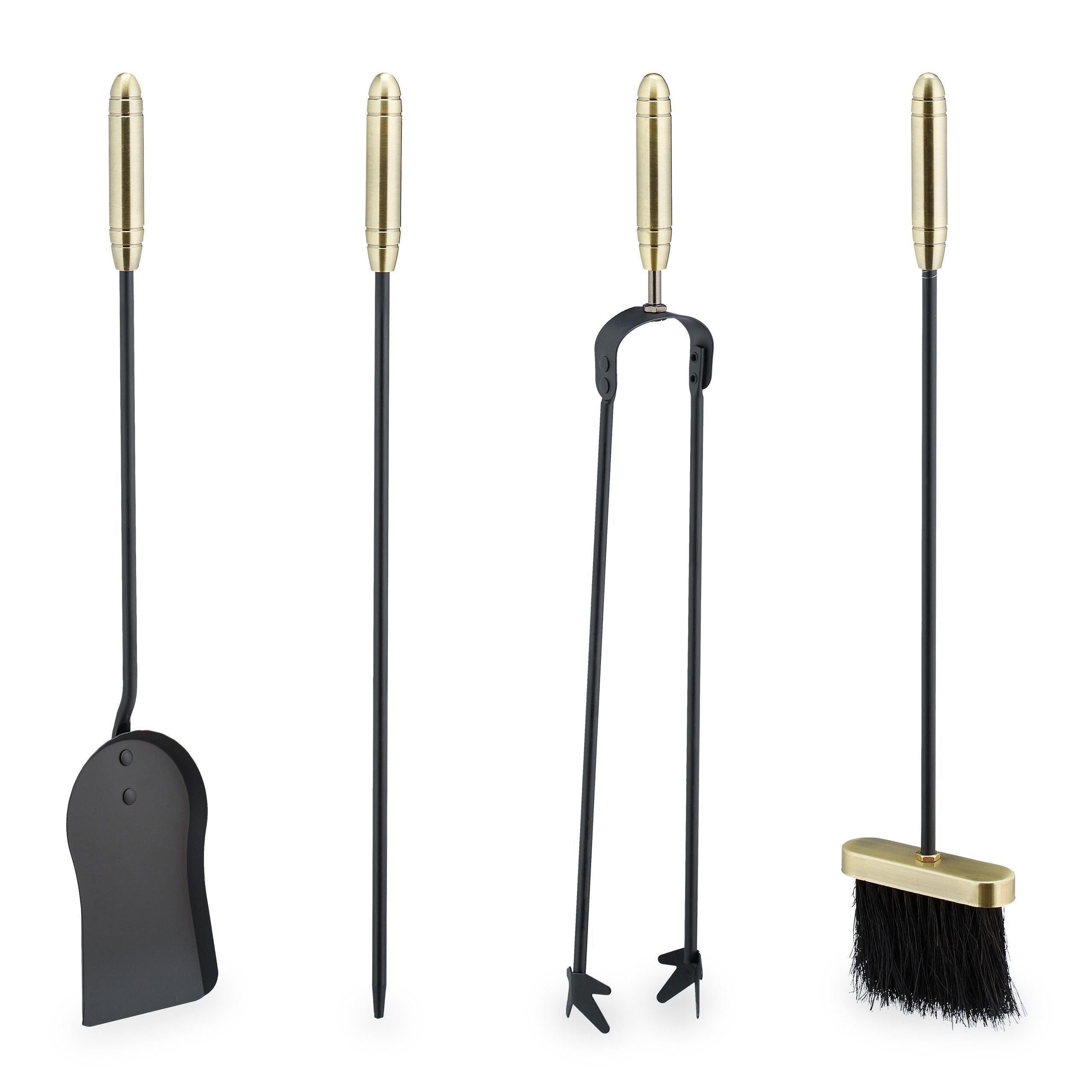 Set servitore per camino 5 pezzi acciaio ottone accessorio pala scopa porta attizzatoio nero 13_0002444
