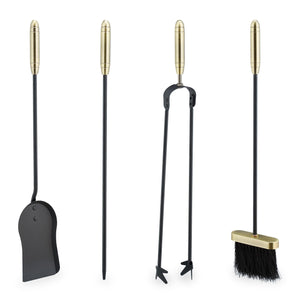 Set servitore per camino 5 pezzi acciaio ottone accessorio pala scopa porta attizzatoio nero 13_0002444