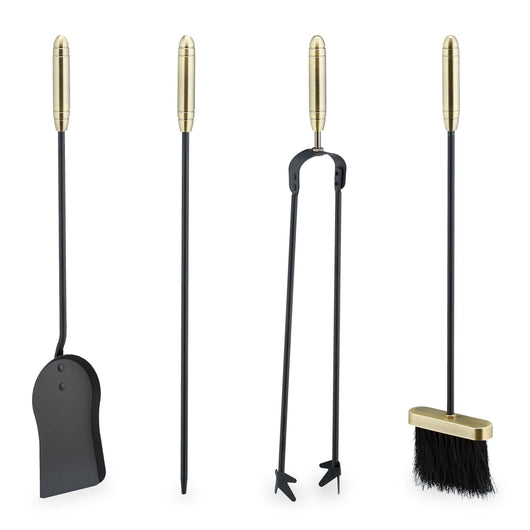 Set servitore per camino 5 pezzi acciaio ottone accessorio pala scopa porta attizzatoio nero 13_0002444