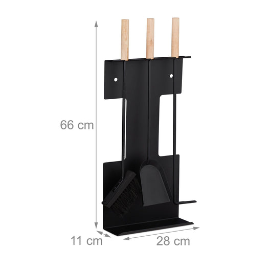 Set servitore per camino 4 pezzi accessorio in acciaio pala scopa porta attizzatoio nero 13_0002443