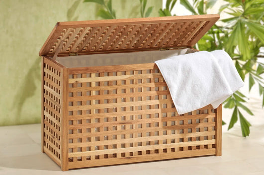 Cesto per la biancheria, extra largo, design a traliccio, legno di noce