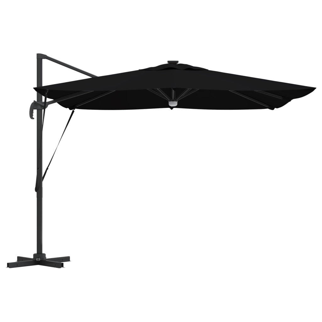 Ombrellone Roma a sbalzo con LED neri 286x285x270 cm Alluminio