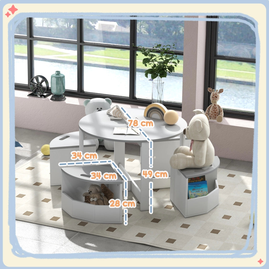 Tavolo Bambini con 4 Sgabelli Salvaspazio ¨C zephmum ¨C Legno, Grigio