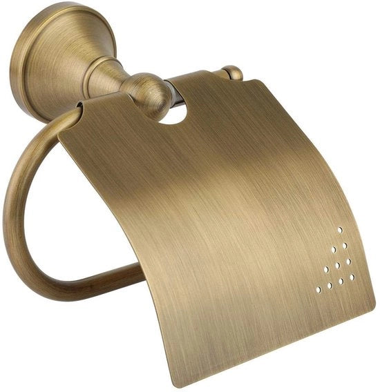 Supporto per carta igienica in ottone antico - Supporto per carta igienica senza foratura - Supporto per carta igienica con riserva - Supporto per carta igienica con piastra - Accessorio per la cabina doccia - Design elegante - Supporto per carta igienica