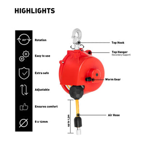 Avvolgitore di bilanciamento del carico pneumatico con compensatore a molla ad aria compressa (0,5 - 1,5 kg, lunghezza tubo: 1,3 m, dimensioni tubo: 8 x 12 mm) 14_0006797
