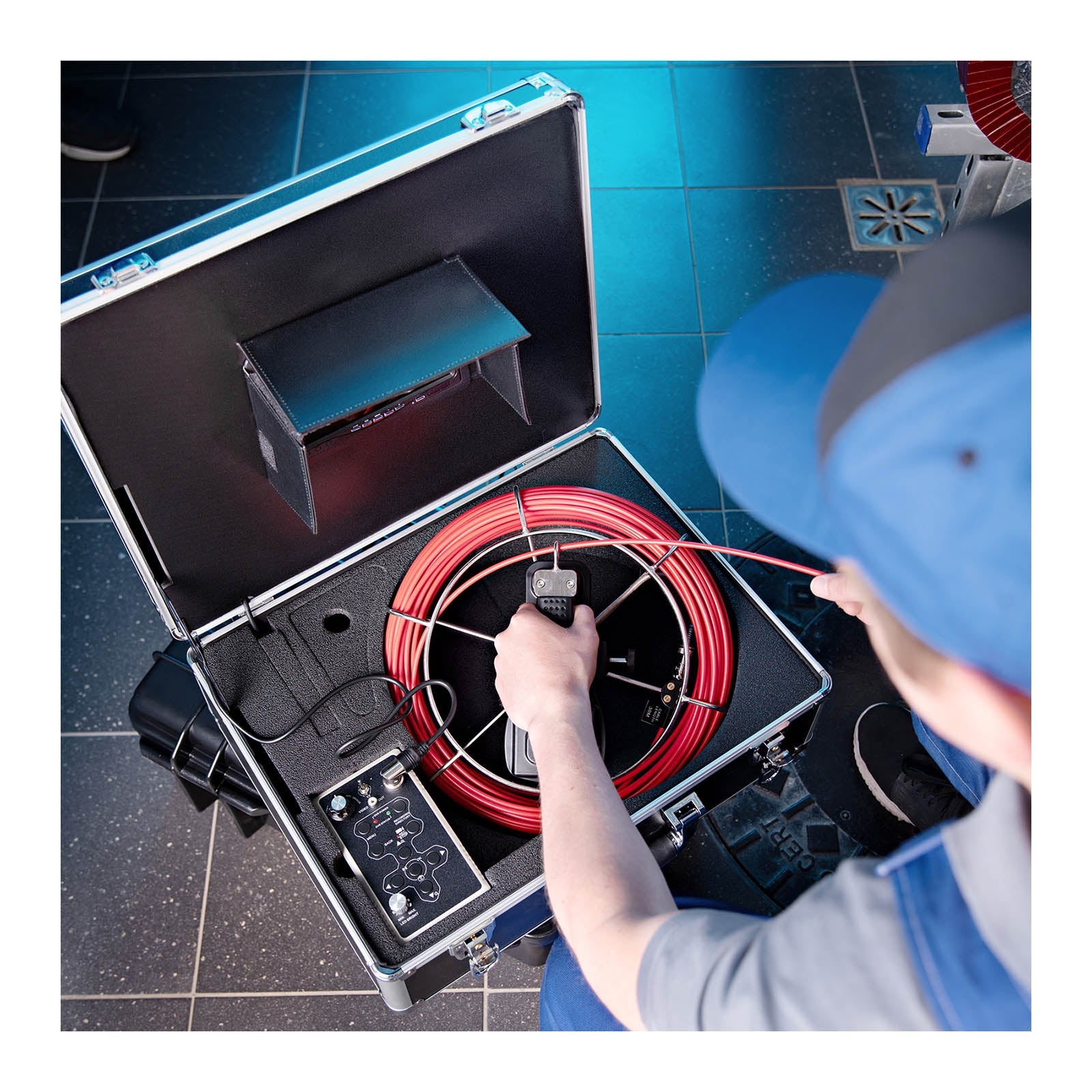 Telecamera per ispezione tubi Telecamera per endoscopio Telecamera per ispezione tubi Telecamera per tubi 30 m 12 LED Schermo da 7 pollici 14_0005475